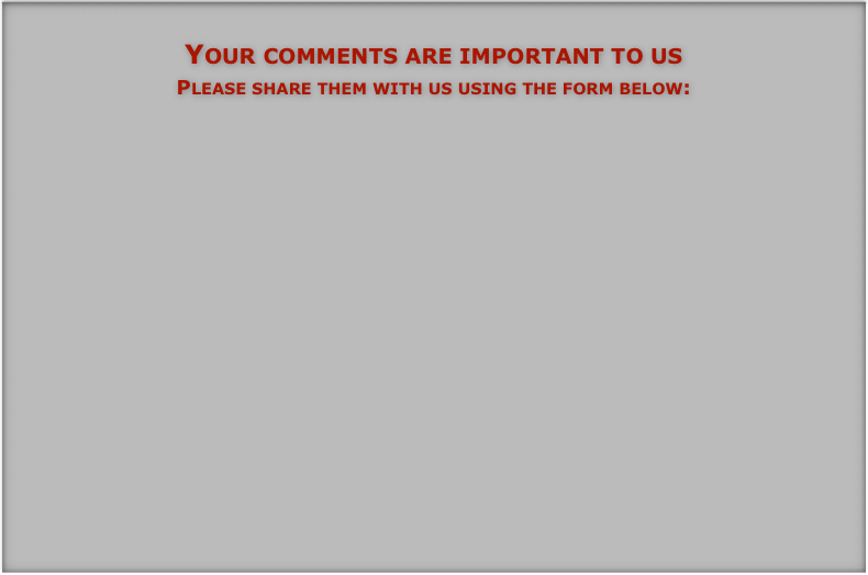 Your comments are important to us
Please share them with us using the form below:

