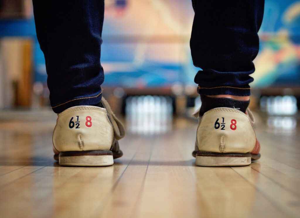 Bowling shoes looking down the lanes